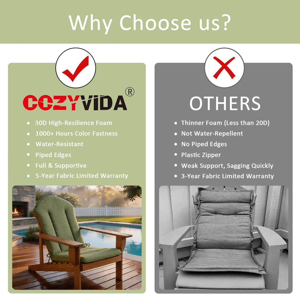 50"x20" Adirondack Chair Cushion Set of 2, Water-Resistant Fade Resistant High Back Outdoor Rocking Chair Cushion
