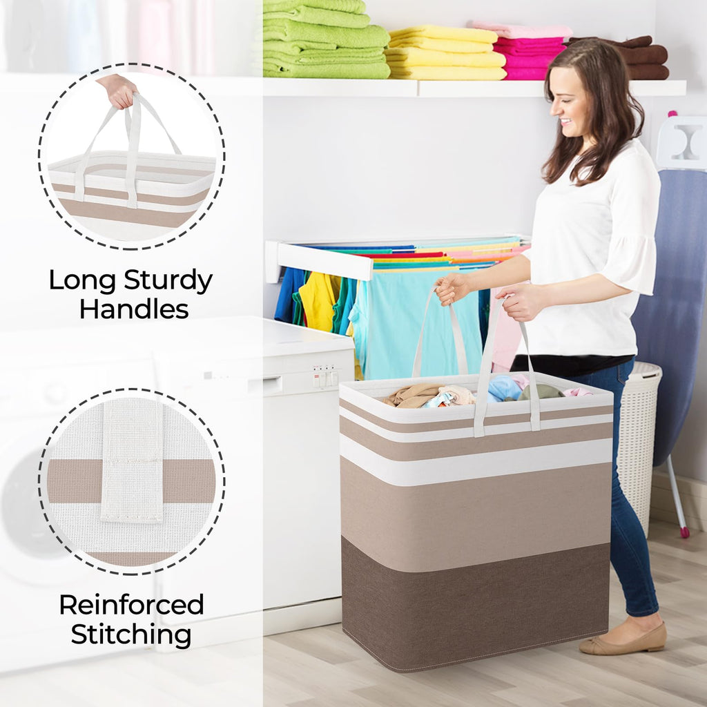 Basket Hamper, 100L Collapsible Clothes Storage, Khaki