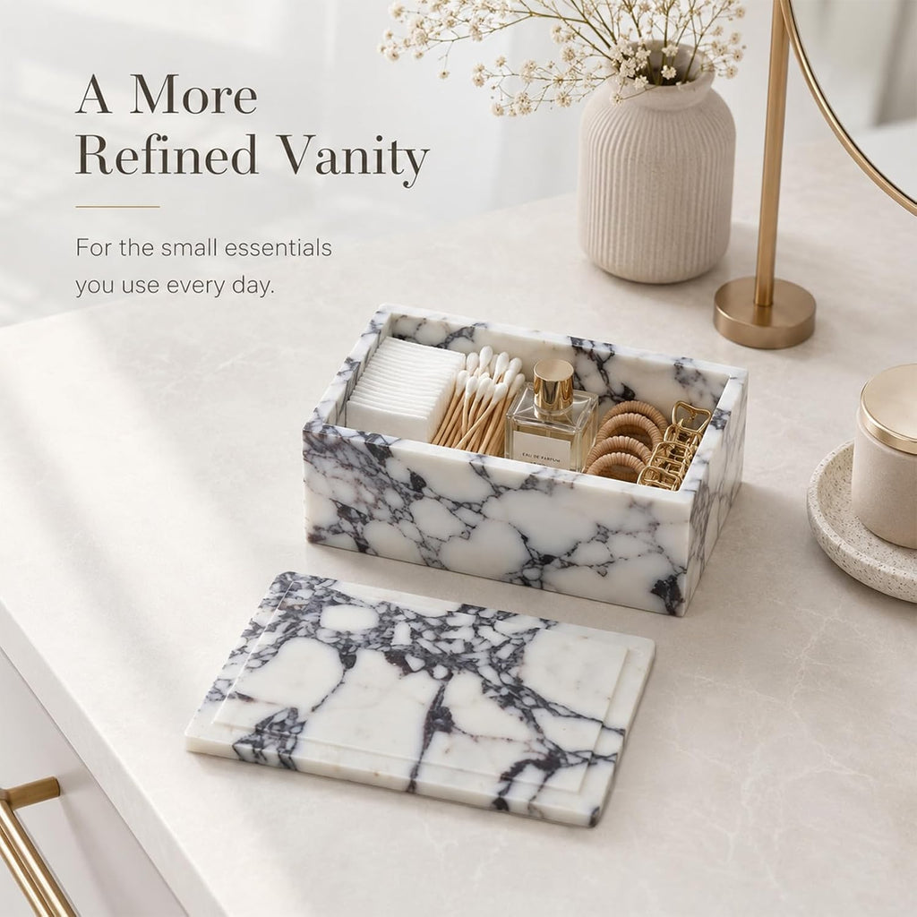 Natural Marble Rectangle Jewelry Box with Lid, 7.87