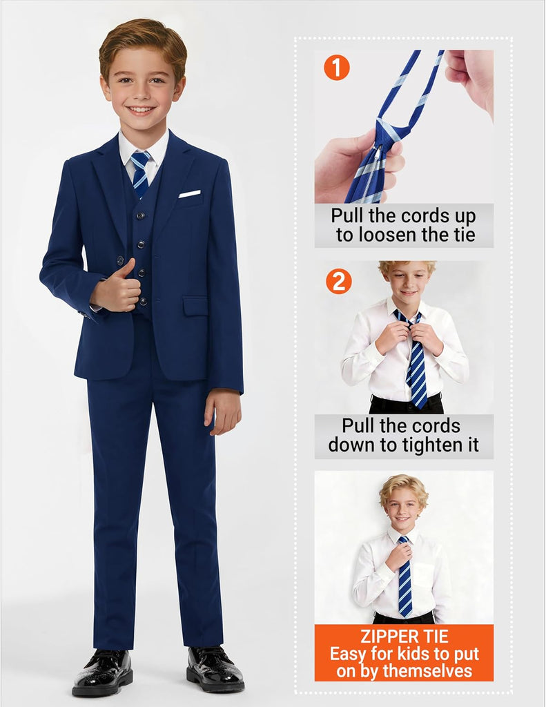 Boys Formal Suit Set, 3 Styling Looks, Adjustable Waist & Suspenders