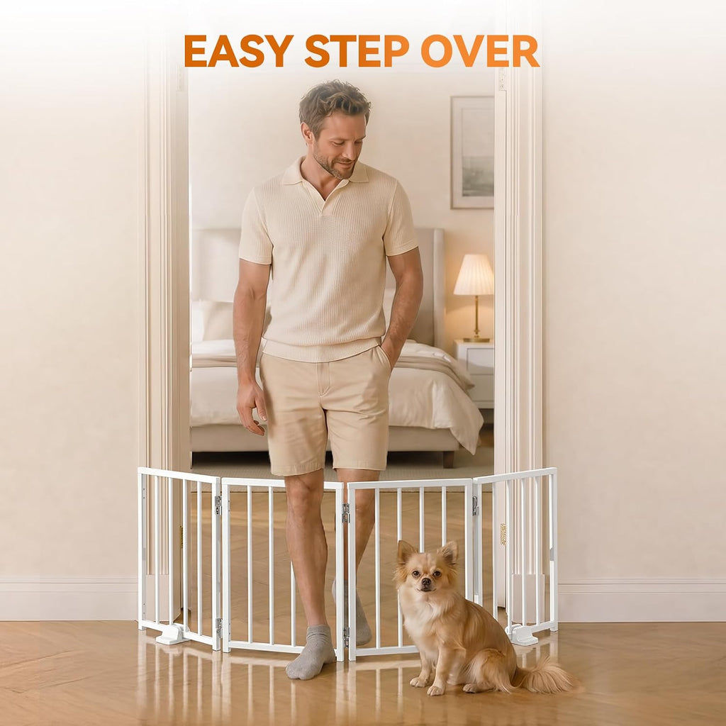 Small Dog Gate Indoor, Up to 72" W Freestanding Pet/Puppy Fence, White