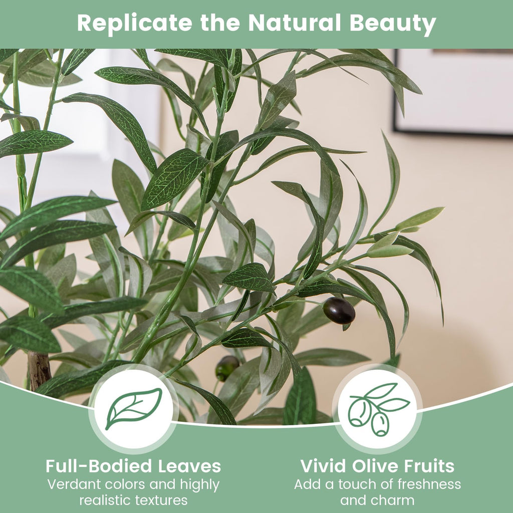 2 Pack Artificial Olive Tree, 4.5FT Faux Potted Olive Silk Tree with Realistic Branch Leaves & Fruits, Fake Greenery