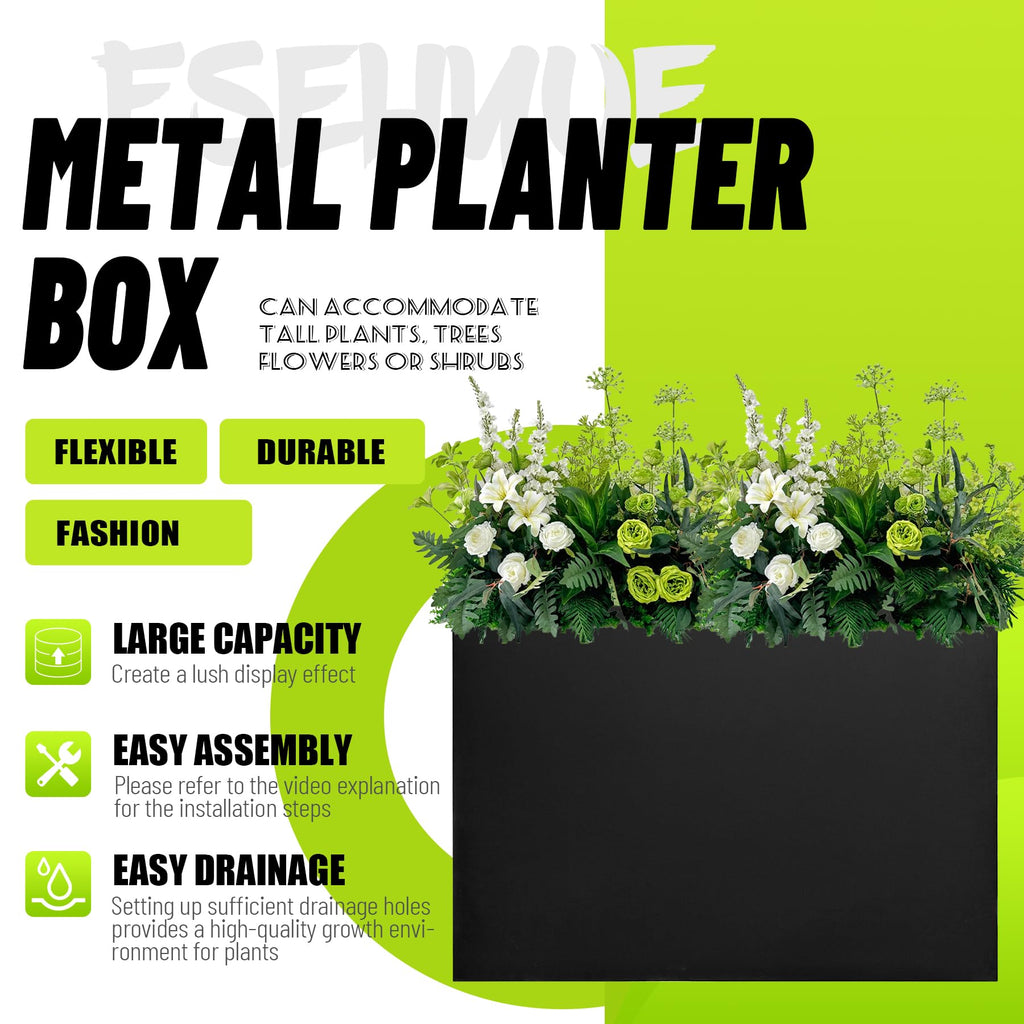 Metal Planter Box 38" x 10" x 30" Large Rectangular Planter Heavy Duty Galvanized Steel Tall Plant Boxes with Insert