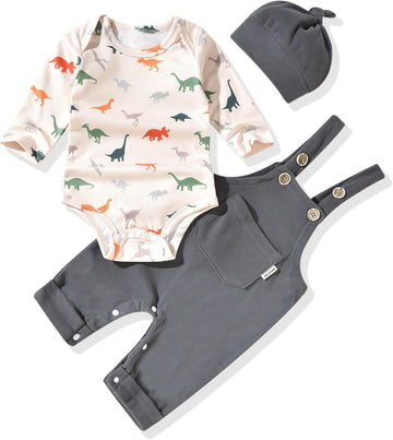 Baby Boy Outfits Long Sleeve Romper Suspenders Overall Pants Set Fall Winter Clothes With Hat