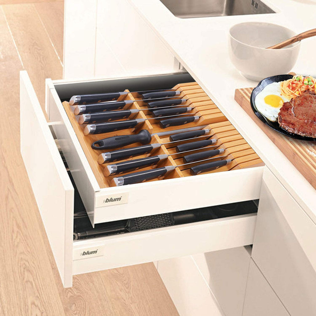 In-drawer Knife Block Bamboo Kitchen Knives Drawer Organizer Large
