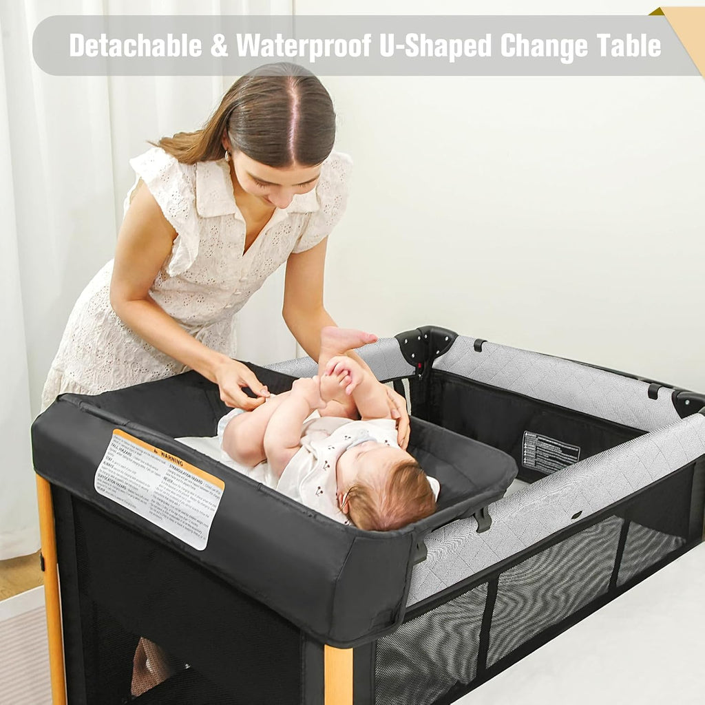 Bassinet 5 in 1 Pack and Play,Baby Crib Portable,Beside Sleeper,Black | One-Second &One-Hand Setup,Playard Adjustable