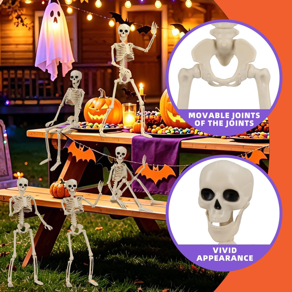16in Posable Skeleton Halloween Decorations,Mini Skeletons - Set of 5