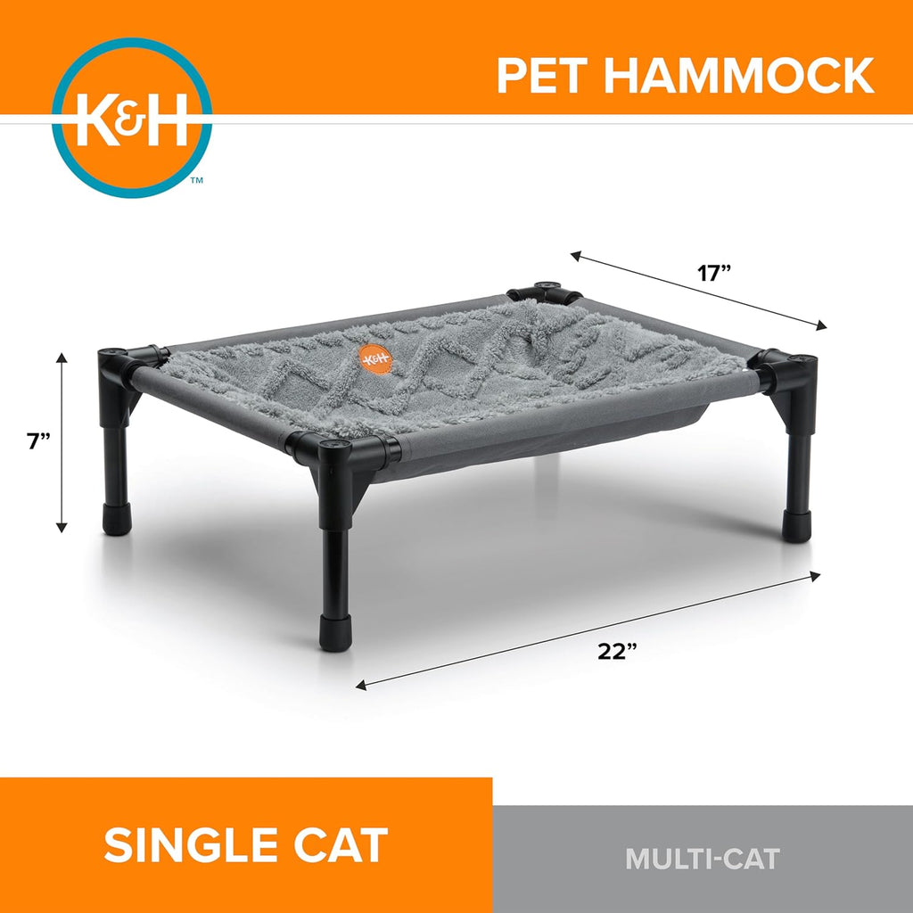 K&H Elevated Cat Bed, Pet Hammock Cot, Indoor Cat Bed, 22x17in, Gray