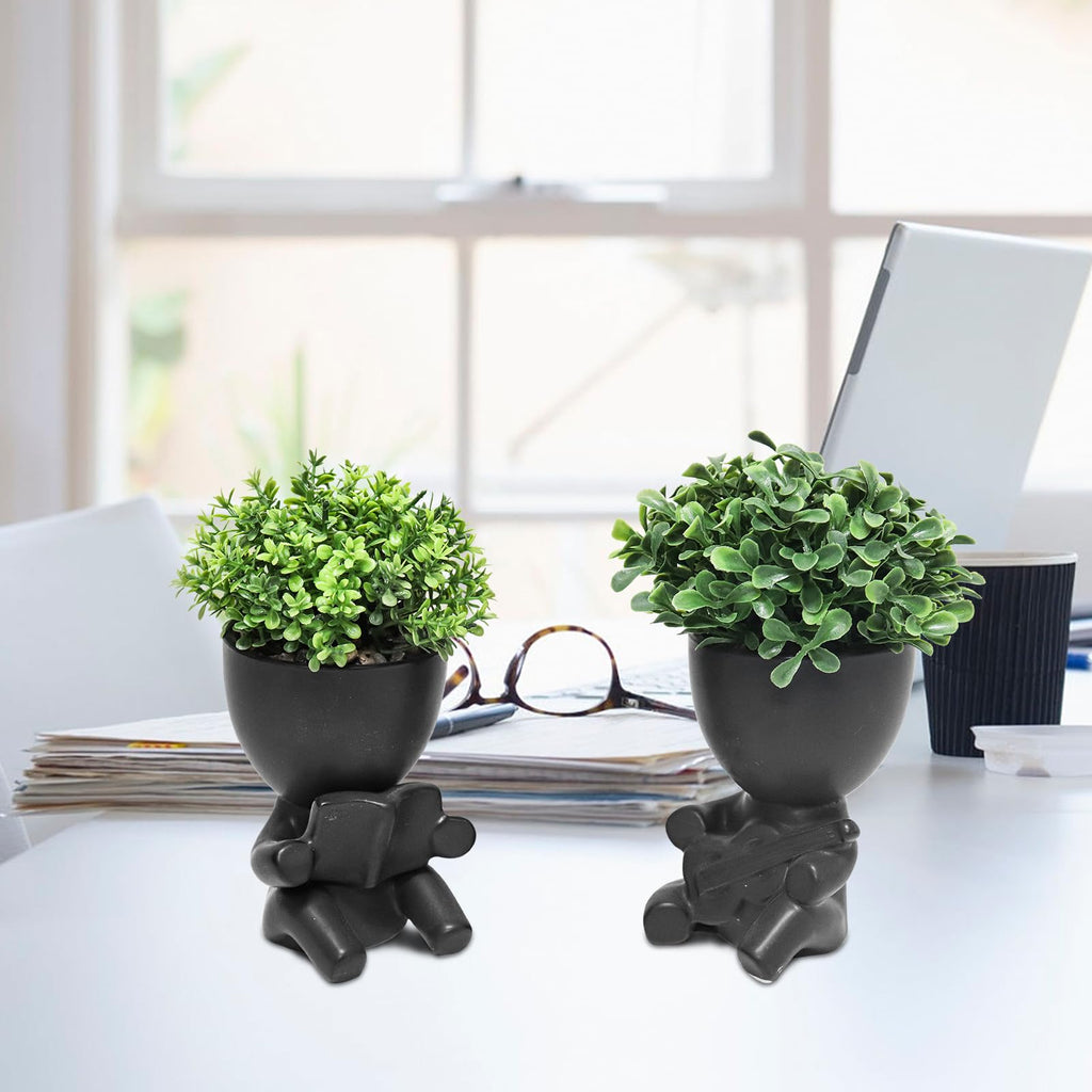2 Pack Artificial Plants Desk Decorations, Cute Decorative Plants for Women, Small Fake Succulents Black Pot Bedroom