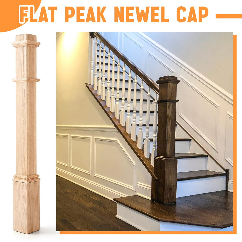 2 Pcs 48 Inch Red Oak Stair Newel Post with 3 1/2" Post and 4 1/2" Pedestal, Wood Box Newel with Pedestal for
