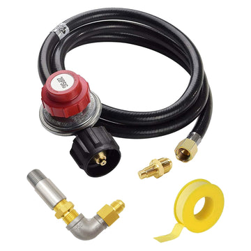 10FT 20PSI Adjustable Propane Regulator Hose with Brass Orifice and Air Mixer Kit 150, 000 BTU For Fire Pit