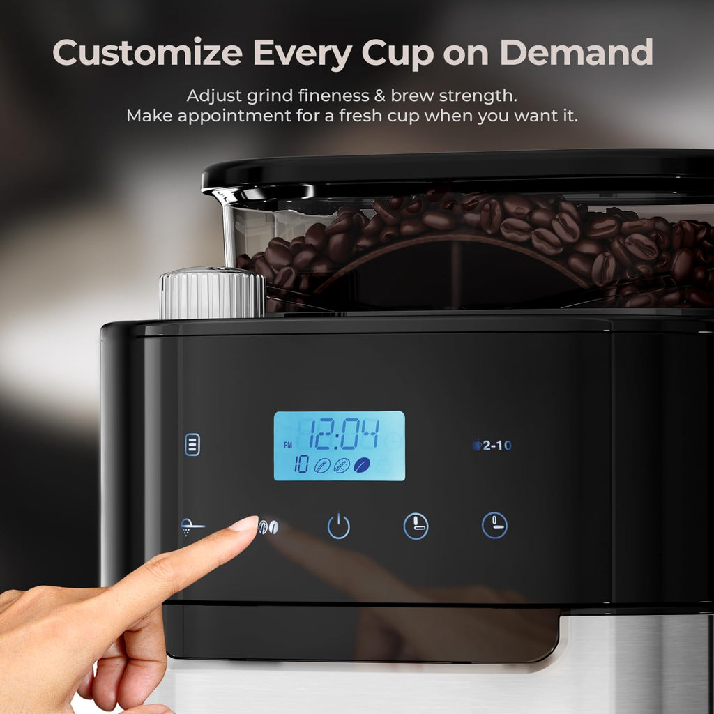 Drip Coffee Maker with Built In Grinder, 10-Cup Grind and Brew Coffee Machine Fully Automatic, Programmable with Brew