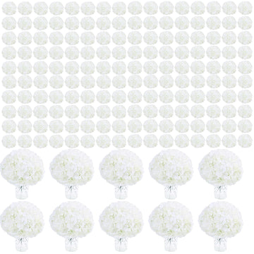White Artificial Bulk (No Steaming Need) Fluffy Ivory Fake Hydrangeas Silk with Stems for Table Centerpieces