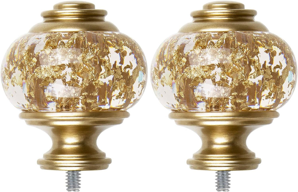 2 Pack Window Treatment Finials for 1 or 7/8 Inch Curtain Rods, Gold Drapery Rods Replacement Finials with M6