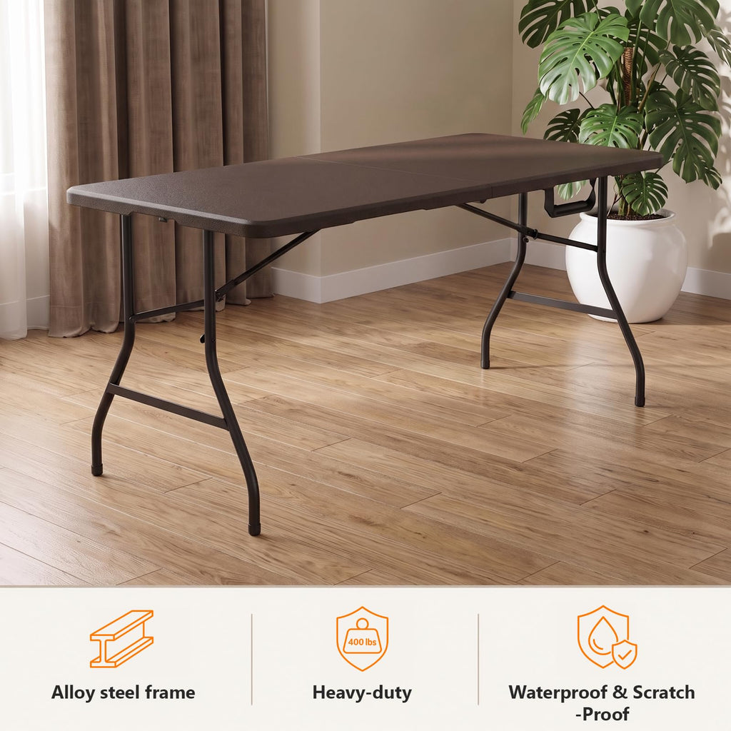 5 Foot Folding Table, Fold-in-Half Utility Table with Carrying Handle, 5FT Heavy Duty Portable Table for Party