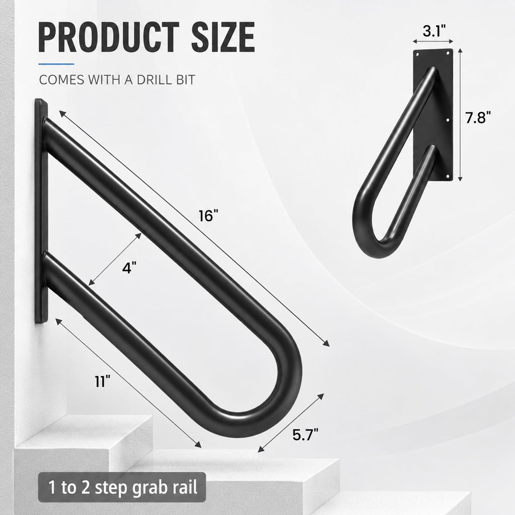 Handrails for Outdoor Step U Shaped Pipe Grab Hand Rails for 1-2 Steps Indoor or Outdoor Stair Wall-Mount Hand
