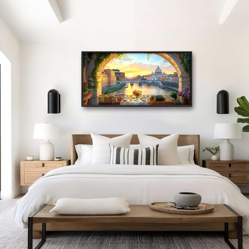 Tiber River in Rome Italy Large Wall Framed Wall Decor, Cityscape Pictures Oversized Canvas Print Painting Modern
