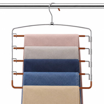 Pants Hangers Space Saving 3 Pack 5 Layer Swing Arm Hanger Brown
