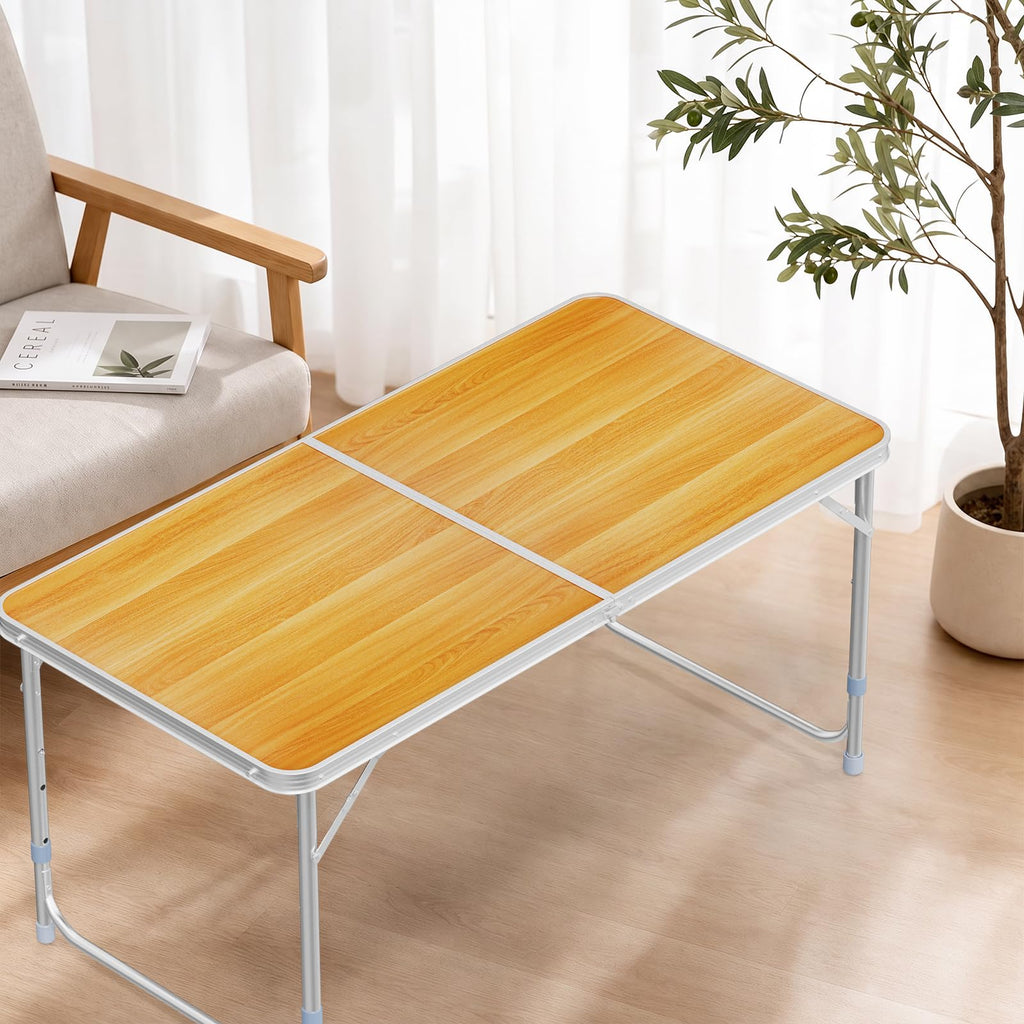 4FT White Folding Table with Carrying Handle Height Adjustable Lightweight Fold Up Portable for Indoor Outdoor