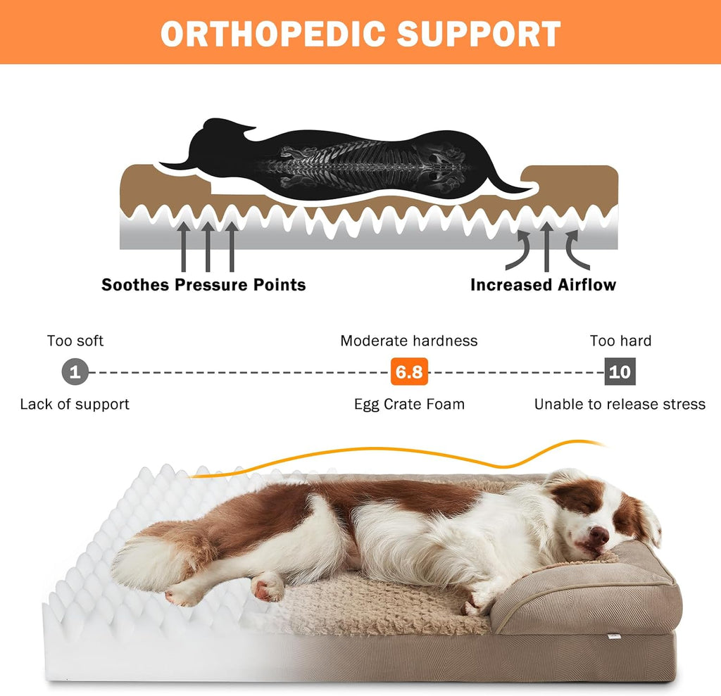 XXL Orthopedic Dog Bed with Headrest, Waterproof Dog Couch Bed with Removable Washable Cover, Dog Sofa Bed, Egg-Crate
