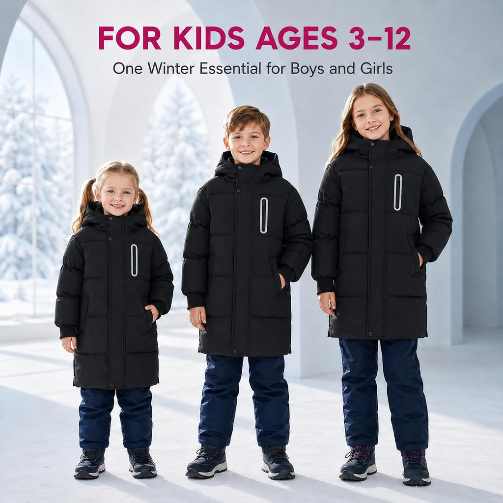 Girls Boys Winter Coat Kids Hooded Winter Jacket Long Puffer Coat