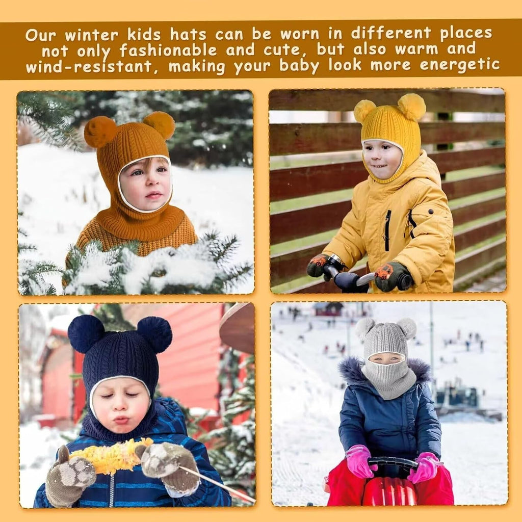 Winter Hat Scarf Set 2 Pack, Toddler Beanie Hats Girl Boy with Neck Warmer, Beanie for Kids Knit Warm for Cold Weather
