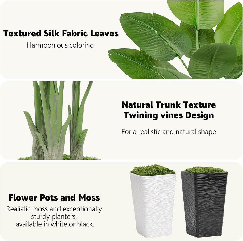Lifelike Bird of Paradise Artificial Plant 5ft Faux Banana Leaf Tree with Black Tall Wavy-Textured Planter Decor