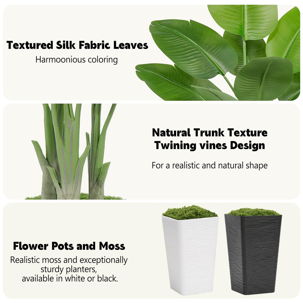 Lifelike Bird of Paradise Artificial Plant 6ft Faux Banana Leaf TRE with White Tall Wavy-Textured Planter Decor