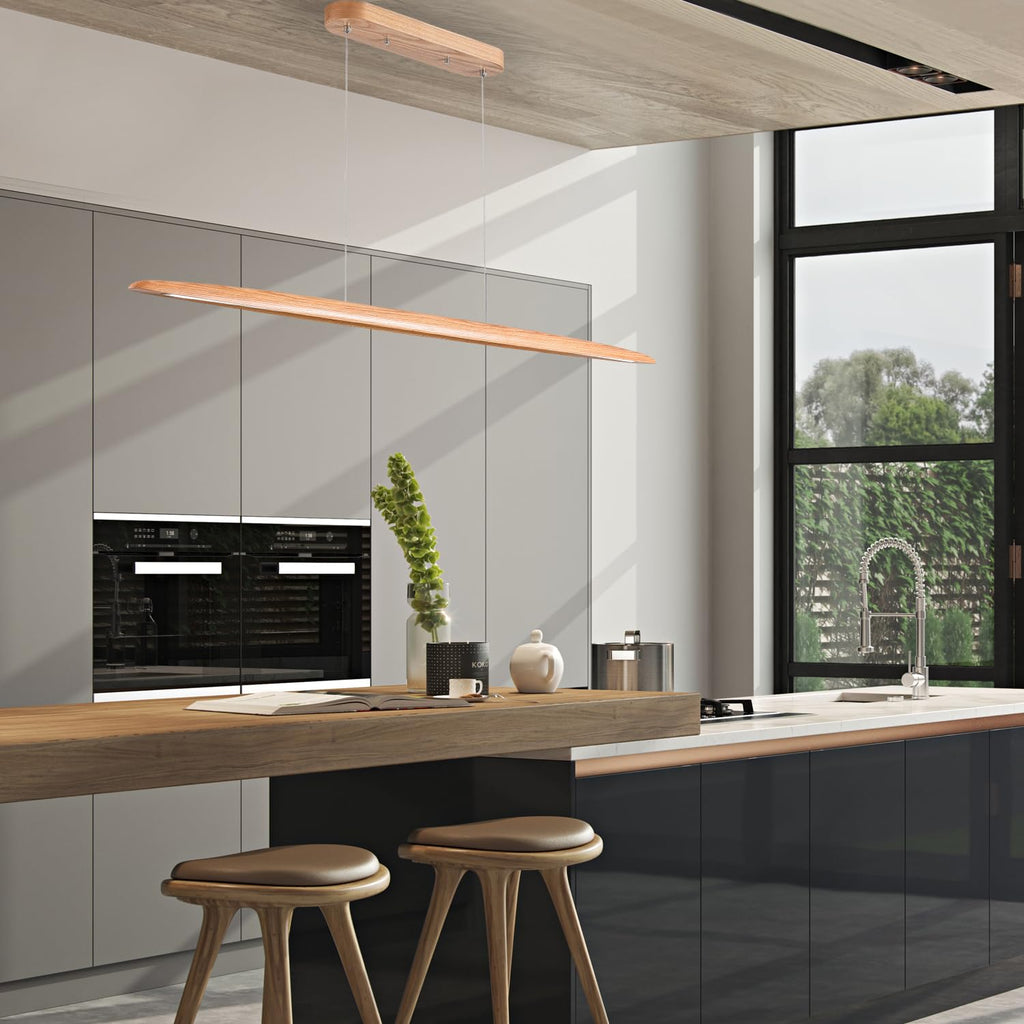 71" 40W Wood LED Linear Pendant Light Fixture Led Dining Room Light Dimmable Hanging Light Fixture Kitchen Island