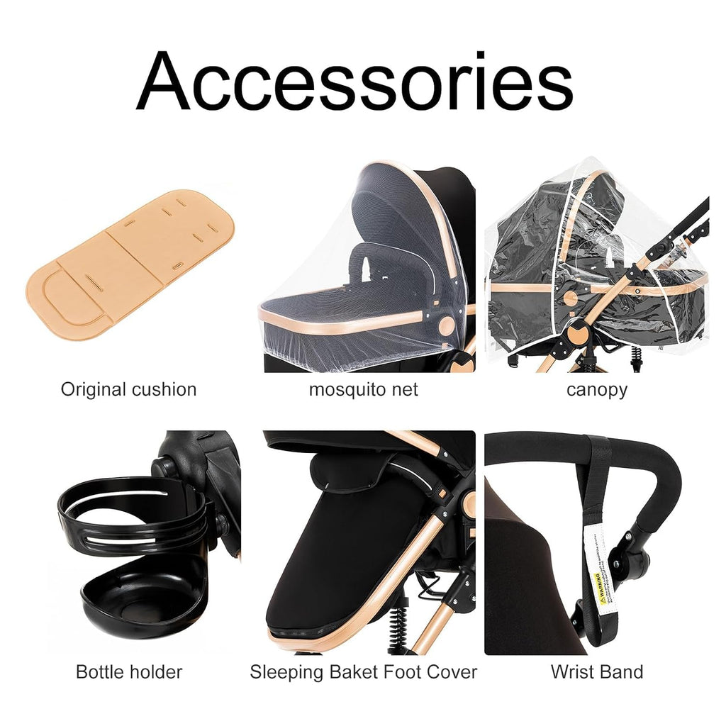 2 in 1 Baby Bassinet Stroller, Convertible Foldable Standard Stroller, Reversible Pushchair Infant Buggy Carriage