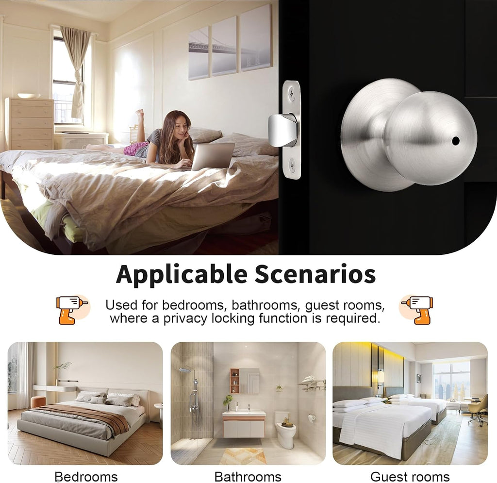 Brushed Nickel Door Knob Without Key Privacy Door Knob Bedroom/Bathroom Door Knobs Interior Keyless Door Knobs 6 Pack