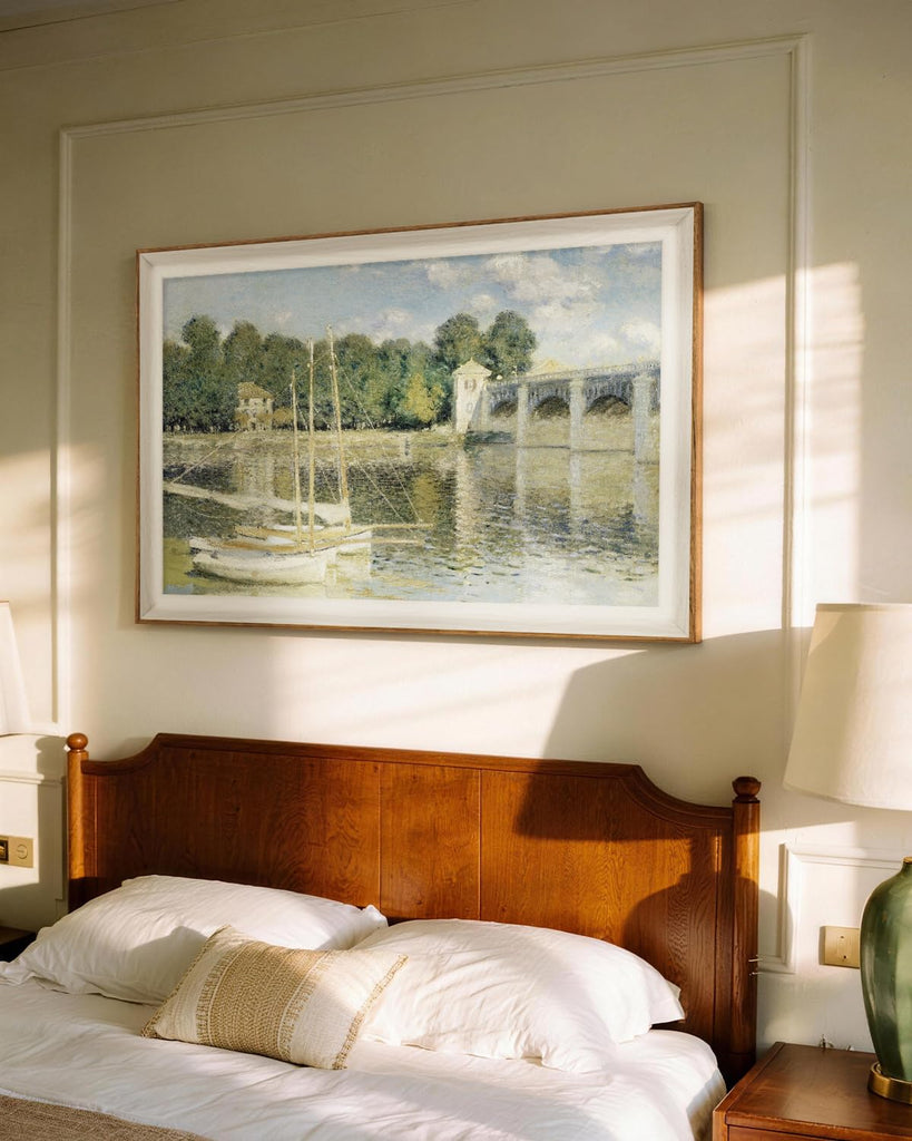 Vintage Canvas Wall Art Framed, Nature Landscape Claude Monet Impressionist Painting Artwork The Seine Basin At