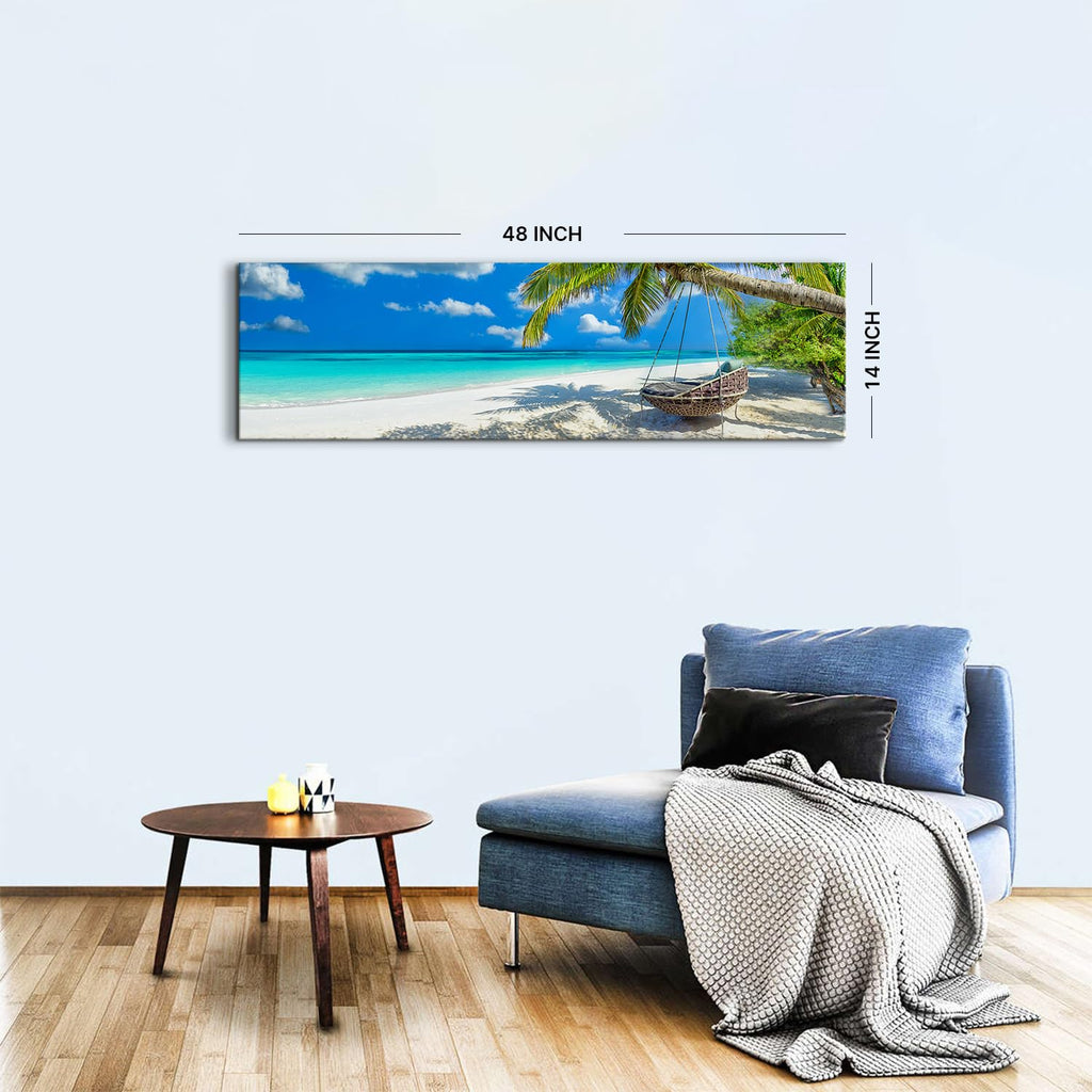 Nature Coastal Scenery Wall Art Tropical Ocean Wall Decor Seascape Coconut Trees on Sands Beach Canvas Picture Photo