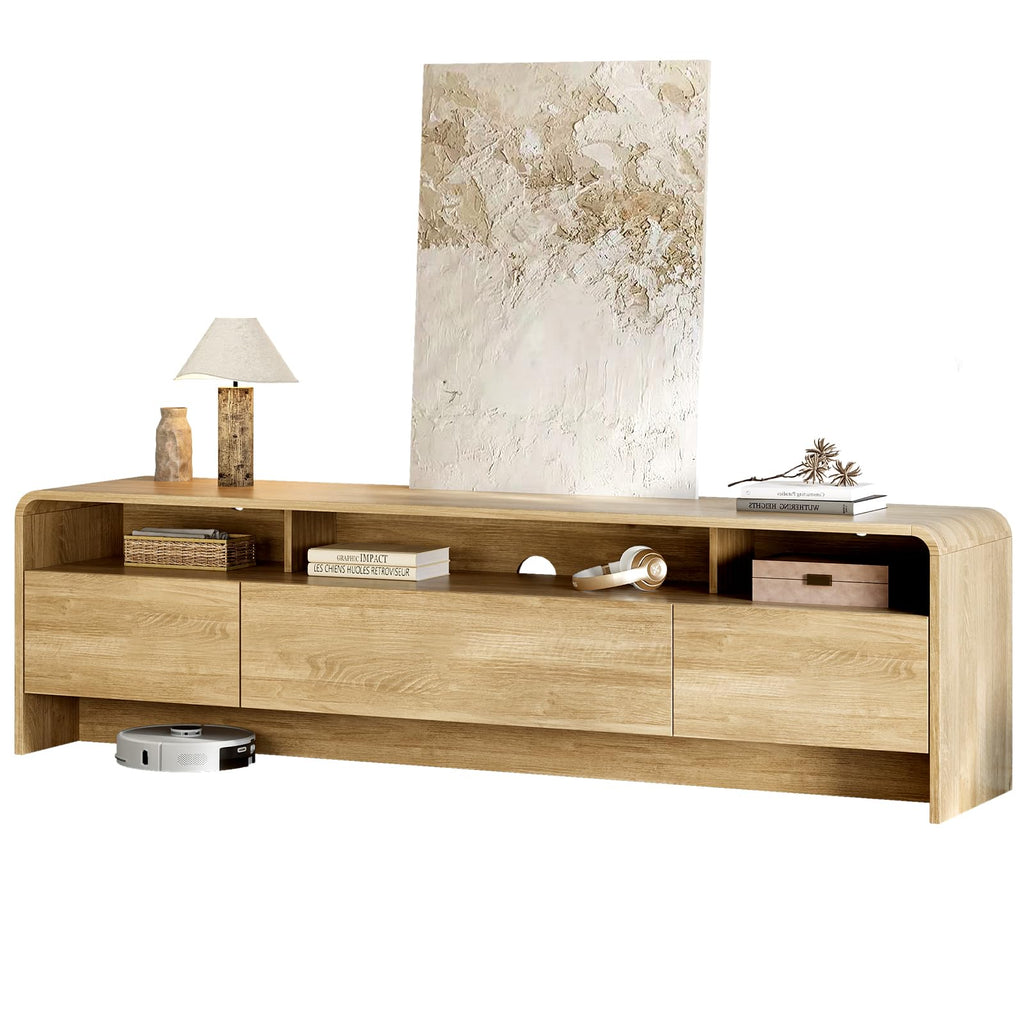 70" Modern Rounded-Corner TV Stand for 70-80 Inch TVs(Natural Oak)