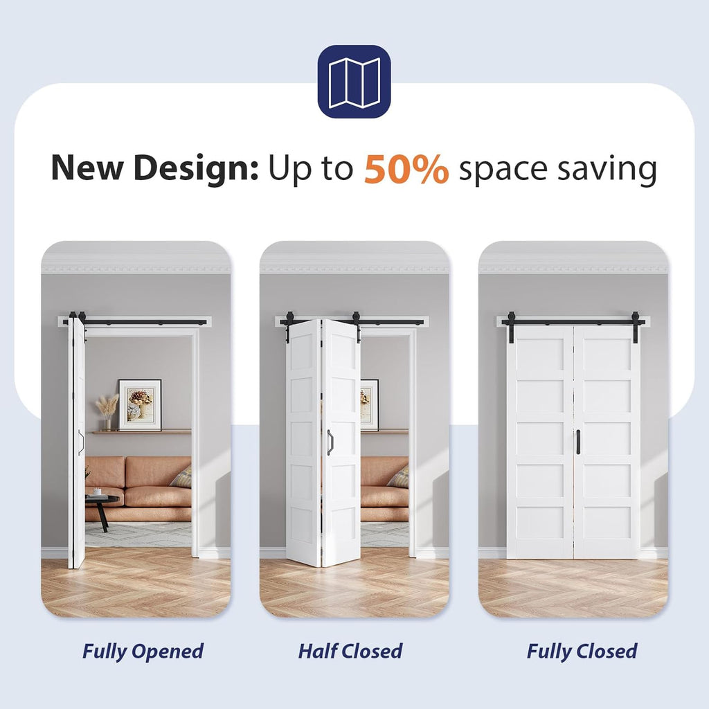 48X84(Double 24x84) Bi-fold Barn Door Folding Doors White with 52" Hardware Kit,Interior Water-Proof