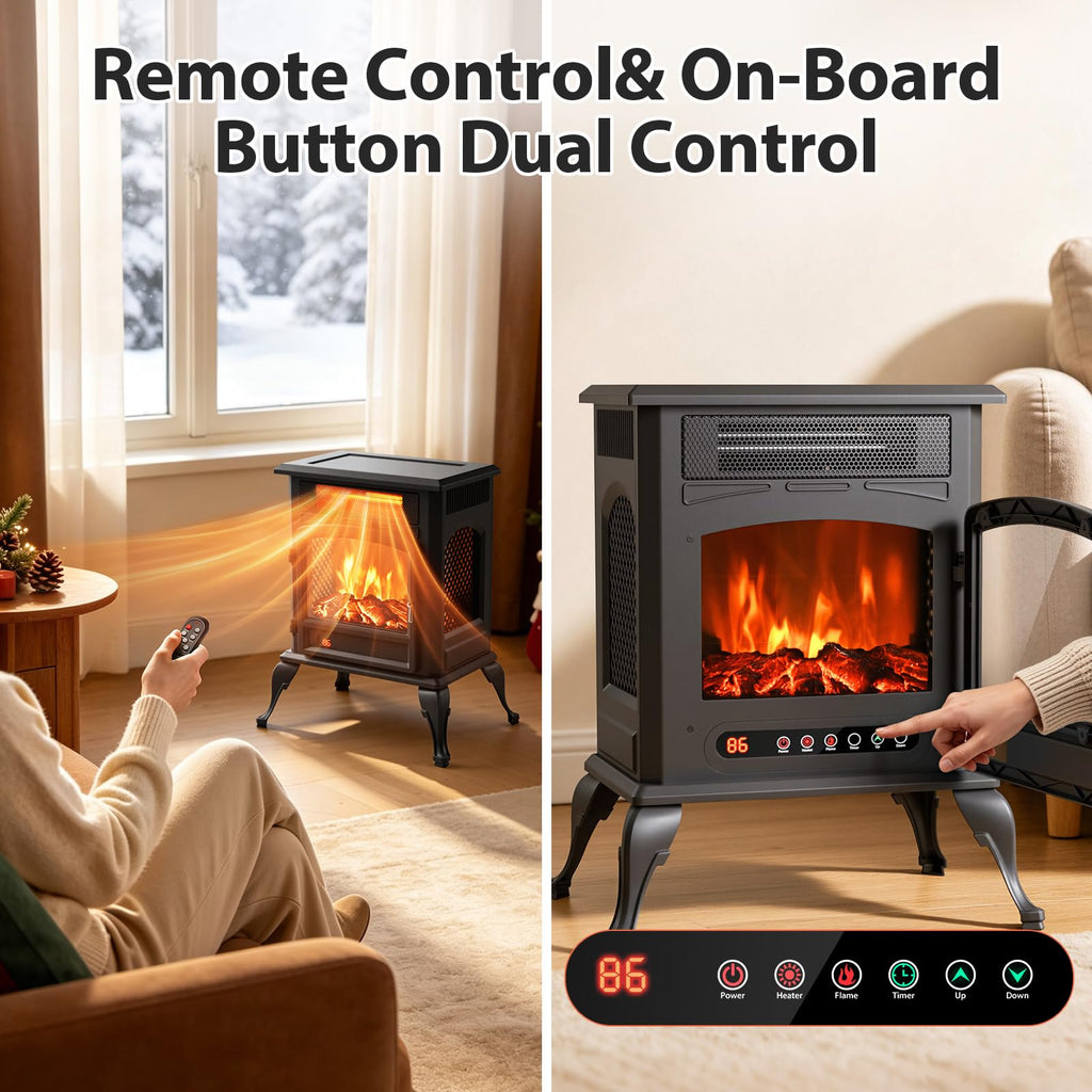 Infrared Fireplace Heater, 1500W Freestanding Electric Fireplace for Rooms