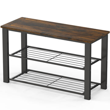 Wooden Top Shoe Rack Bench, Rustic Brown