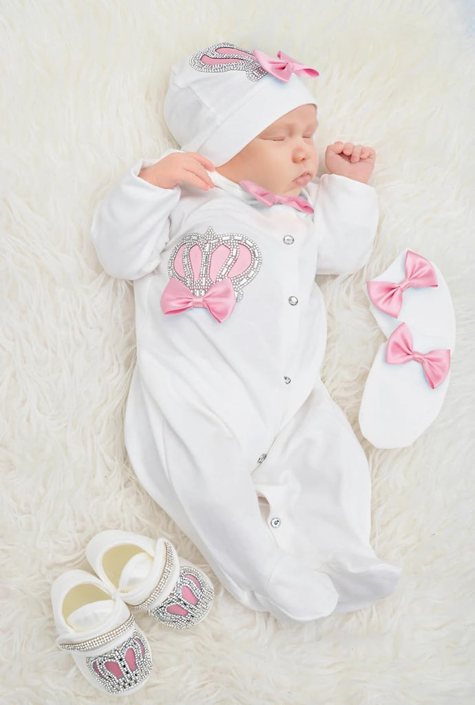 Baby Girl Newborn Jewels Layette 4 Piece Gift Set