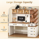 Computer Desk with Hutch & 5 Drawers, Home Office Desk with Storage Shelves and Printer Stand