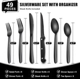 49-Piece Black Silverware Set with Organizer, Heavy Duty Stainless Steel Flatware for 8