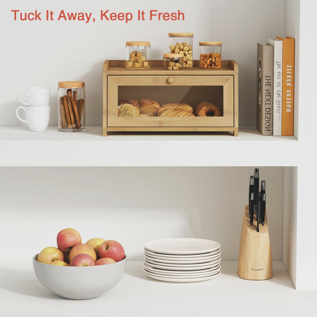 Wood for Kithcen Countertop, Rustic Breadox Storage Container made Bread, Small Compact Bread Keeper Holder Organizer