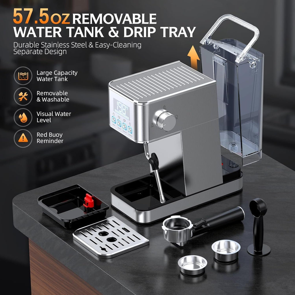 20BAR Espresso Machine, Cold Brew, Stainless Steel ,Silver
