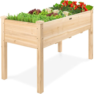 48 x 24 x 30 Inches Raised Garden Bed, Elevated Wood Planter Box Stand for Backyard, Patio, Balcony with Bed Liner