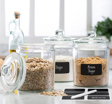 3pc Canister Sets Counter + Labels & Marker - Glass Cookie Jars with Airtight Lids - Food Storage Containers with
