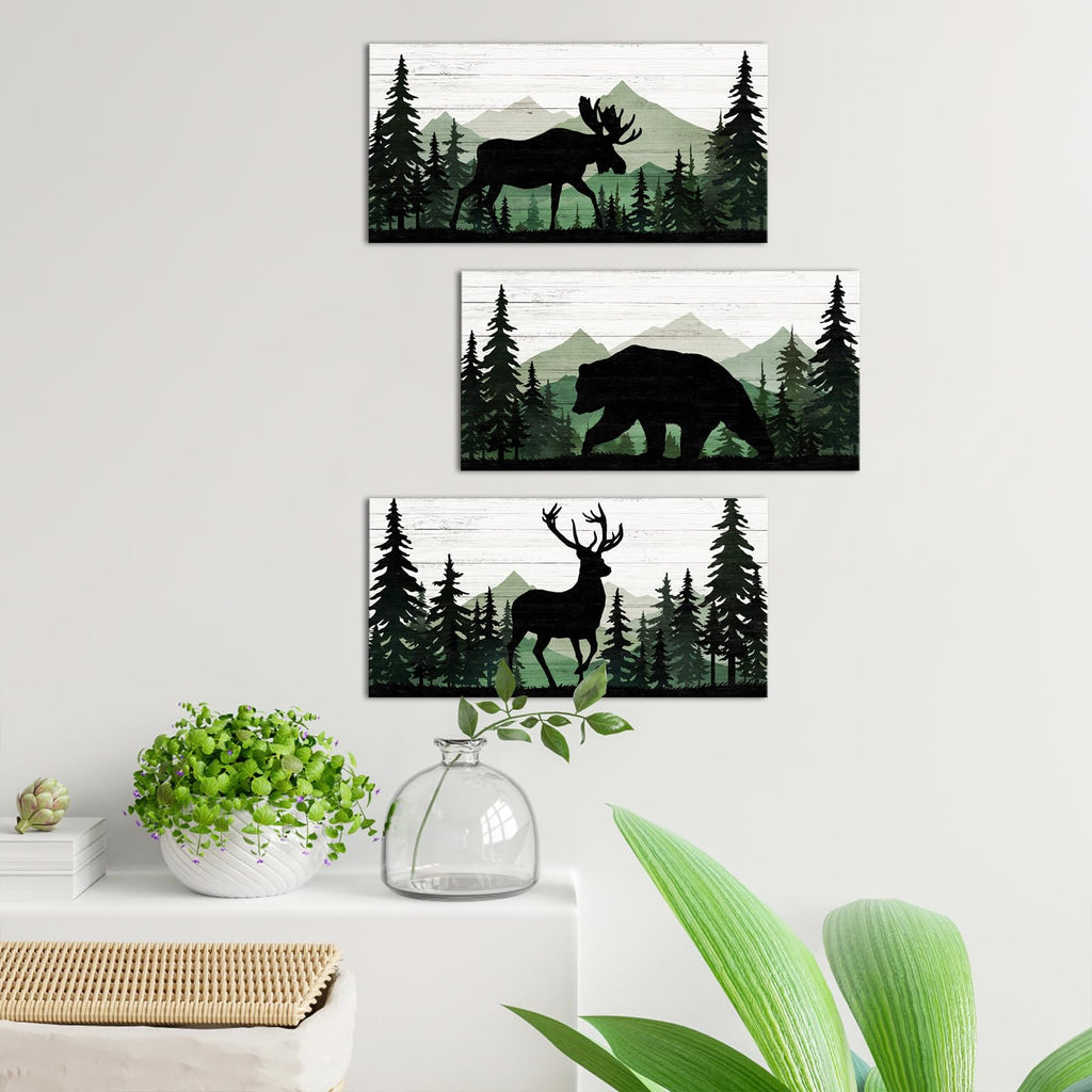 Moose Bear Deer Painting Cabin Decor Art Prints Rustic Hunting Themed Bathroom Decor Mountain Lodge Art Home Bedroom
