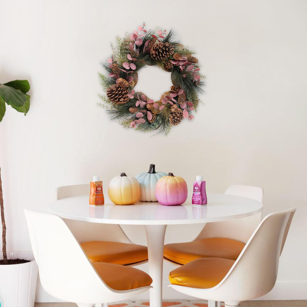 20 inch Winter Wreath Magnolia Leaves Red Eucalyptus Leaves with Pine Needle Pine Cone Wreath for Front Door Harvest