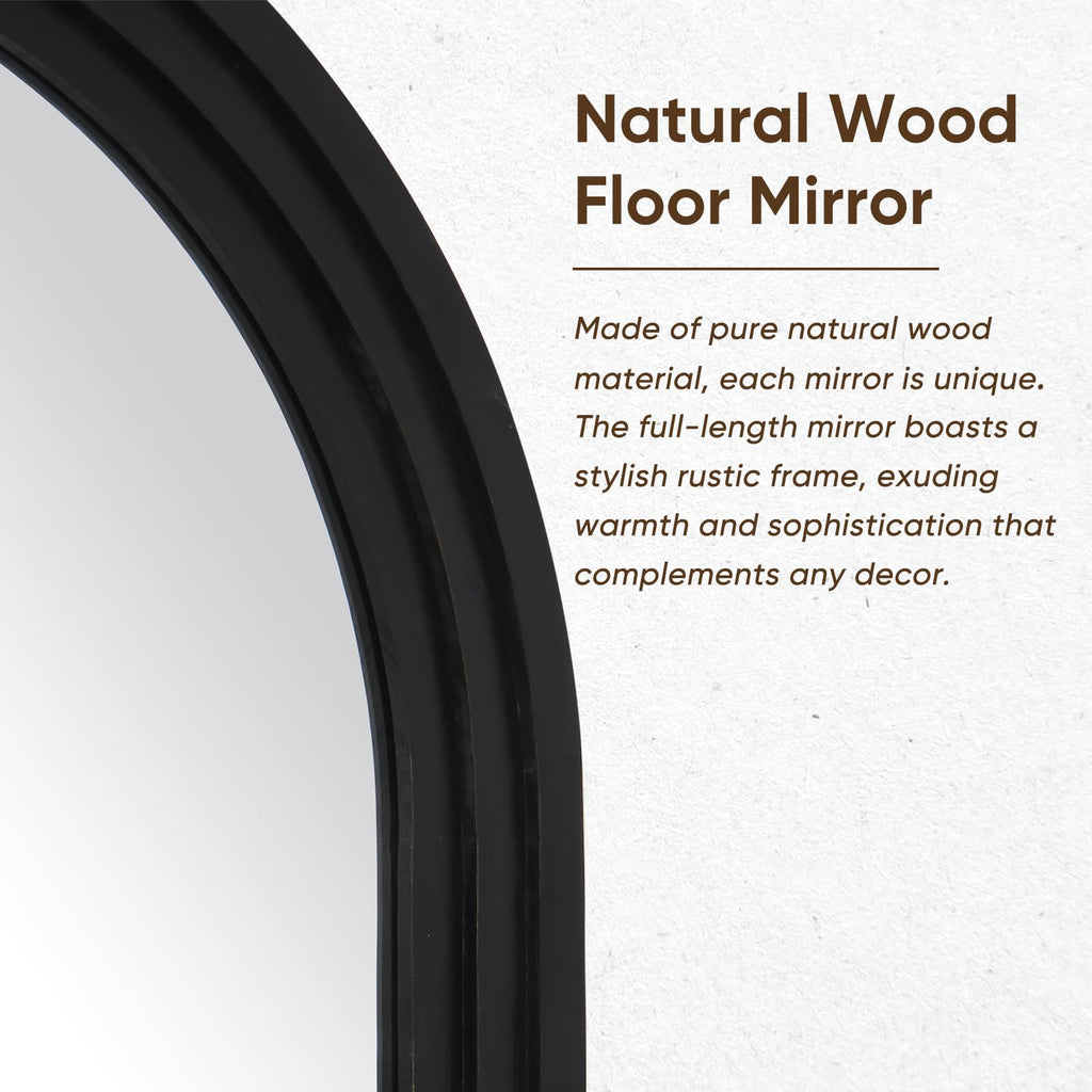 Full Length Mirror 71"x32", Arched Solid Wood Frame with Stand