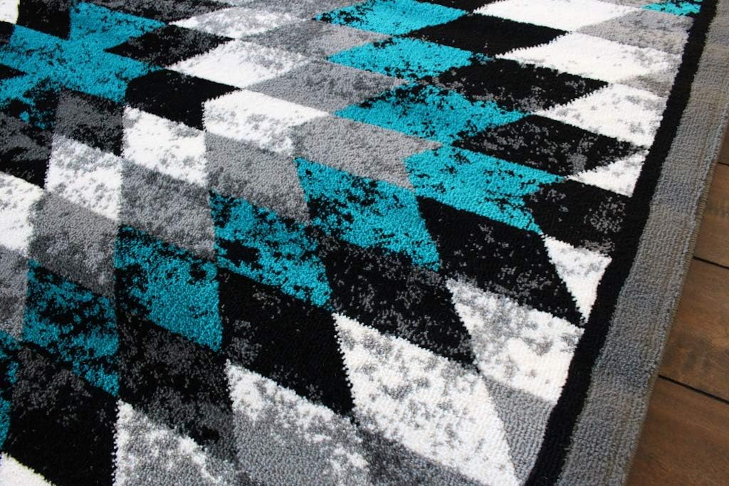 Stephanie Collection Area Rug Southwest Native American Distressed Design 1106 Turquoise Grey White Black (8 Feet X