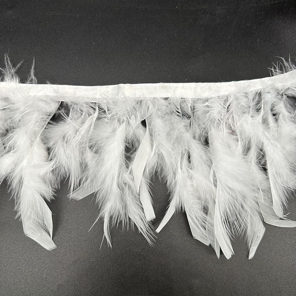 Turkey Feathers Fringe Trim Fashion Dress Sewing Crafts Costumes Decoration (White) - 2yards