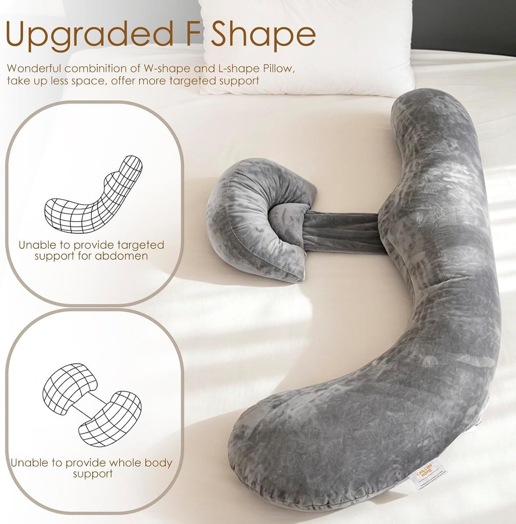 Memory Foam Pregnancy Pillow, F Shaped Maternity Pillow, Adjustable Pregnancy Wedge Pillow with Full Body Support for